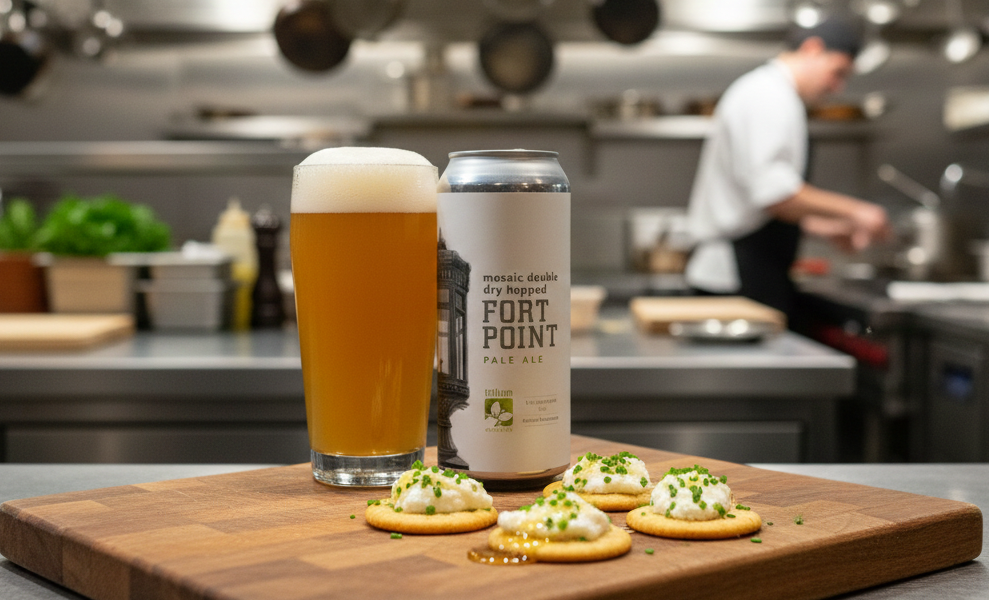 Mon mon pho mai de tuoi rat phu hop de thuong thuc cung vi dang cua bia nay - Fort Point Pale Ale - Mosaic Dry Hopped: Ho&agrave;ng H&ocirc;n Trong Ly