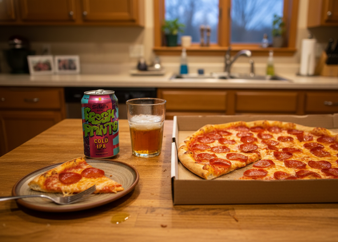This flavorful pepperoni pizza is a perfect accompaniment to this beer - Fresh Prints Cold IPA: A 162-Year-Old Masterpiece of Intoxicating Yeast.