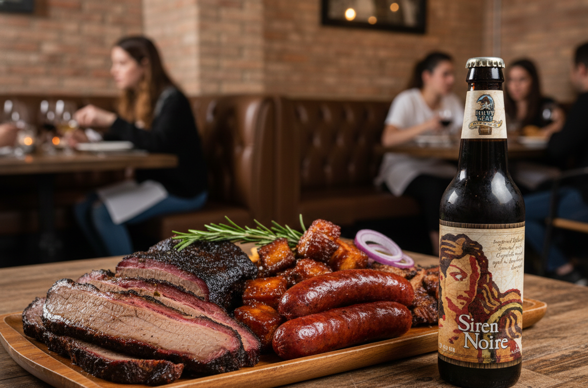 サイレン ノワール スタウトは、燻製グリルした肉と完璧にマッチし、忘れられないスモーキーなごちそうを作り出します - サイレン ノワール インペリアル チョコレート スタウト: 海に浸ってください。