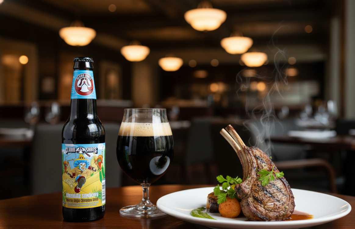 香ばしく焼いたラム肉と濃厚なチョコレート ソンブレロを組み合わせると、完璧な料理のごちそうが出来上がります - チョコレート ソンブレロ: 暗闇の中の温かい味。