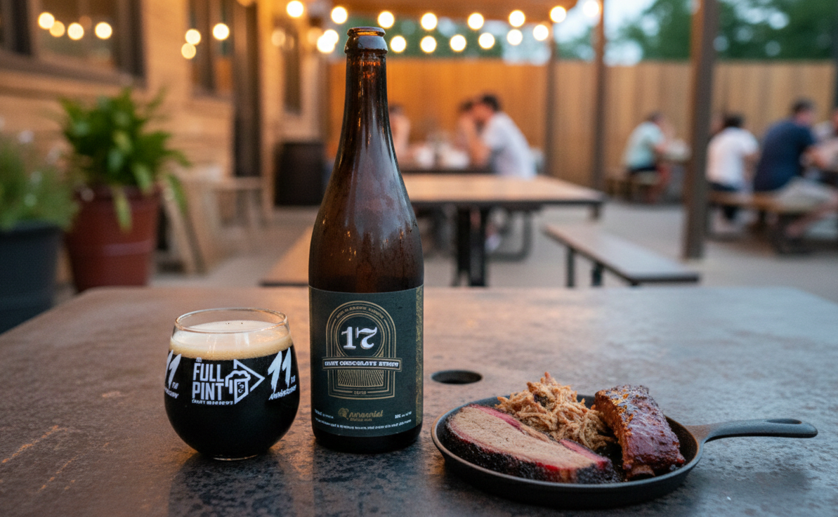 Der reichhaltige, herzhafte Geschmack von geräuchertem Grillfleisch harmoniert perfekt mit der tiefen Süße des 17 Mint Chocolate Stout und ergibt so das perfekte Festmahl - 17 Mint Chocolate Stout: Sweet Dark Night.