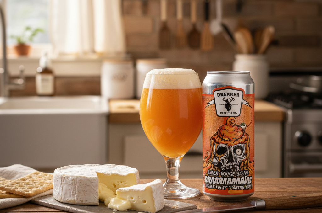 ブリーチーズの濃厚でクリーミーな味わいとビールのほろ苦さが融合し、完璧なシンフォニーが生まれます - 脳みそ - マンゴー、オレンジ、バナナ：缶詰の夢