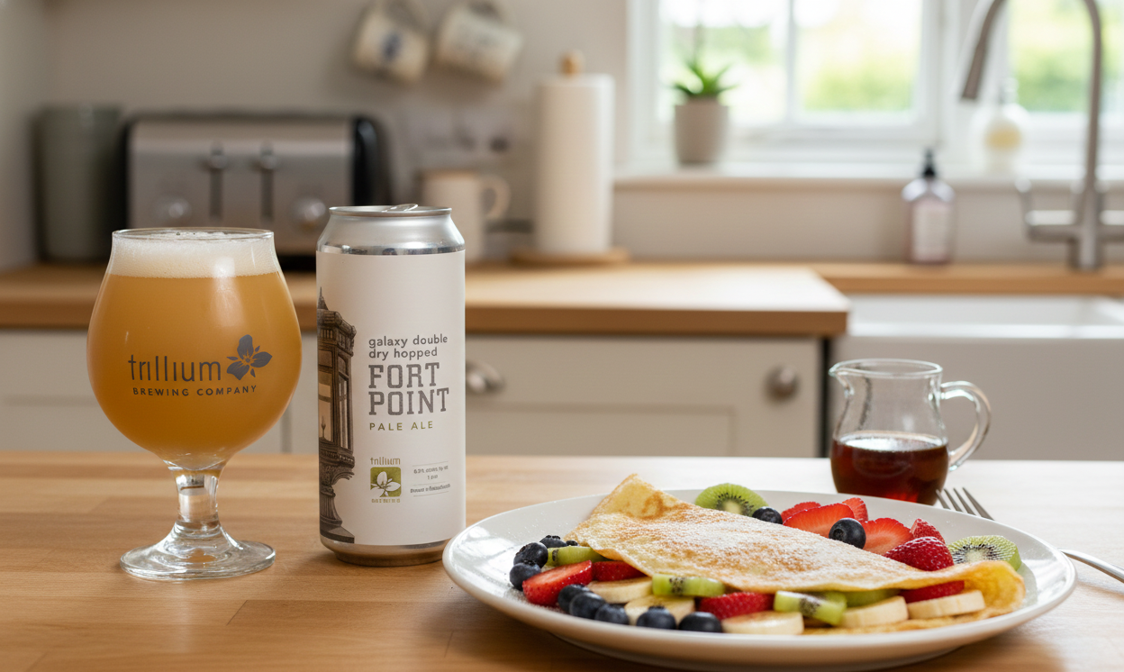Der perfekt ausbalancierte süß-saure Geschmack dieses Frucht-Crêpes harmoniert wunderbar mit diesem Bier – Fort Point Pale Ale – Galaxy Dry Hopped: Ein Universum der Aromen.