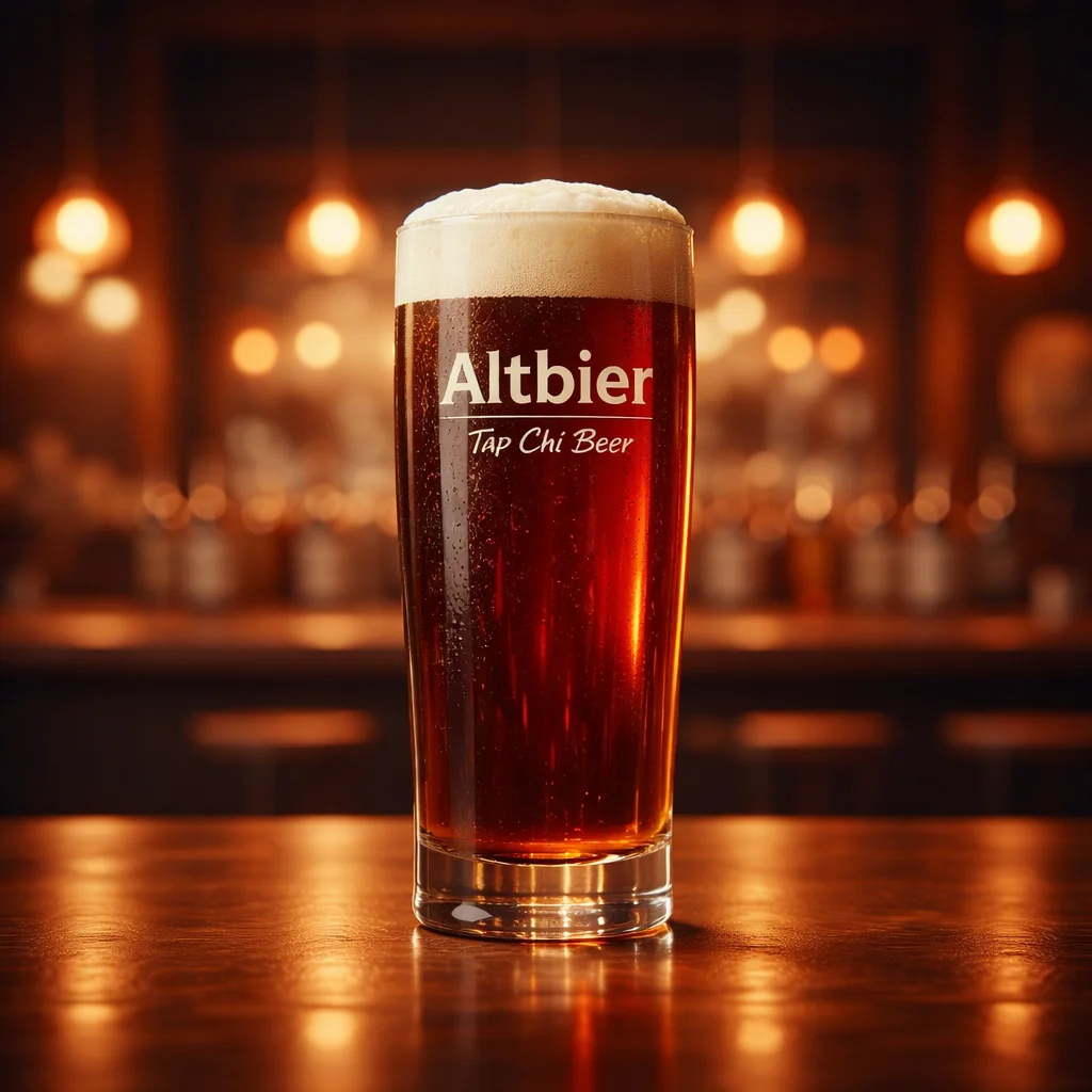 クリーミーな白い泡が立つ琥珀色のアルトビール。