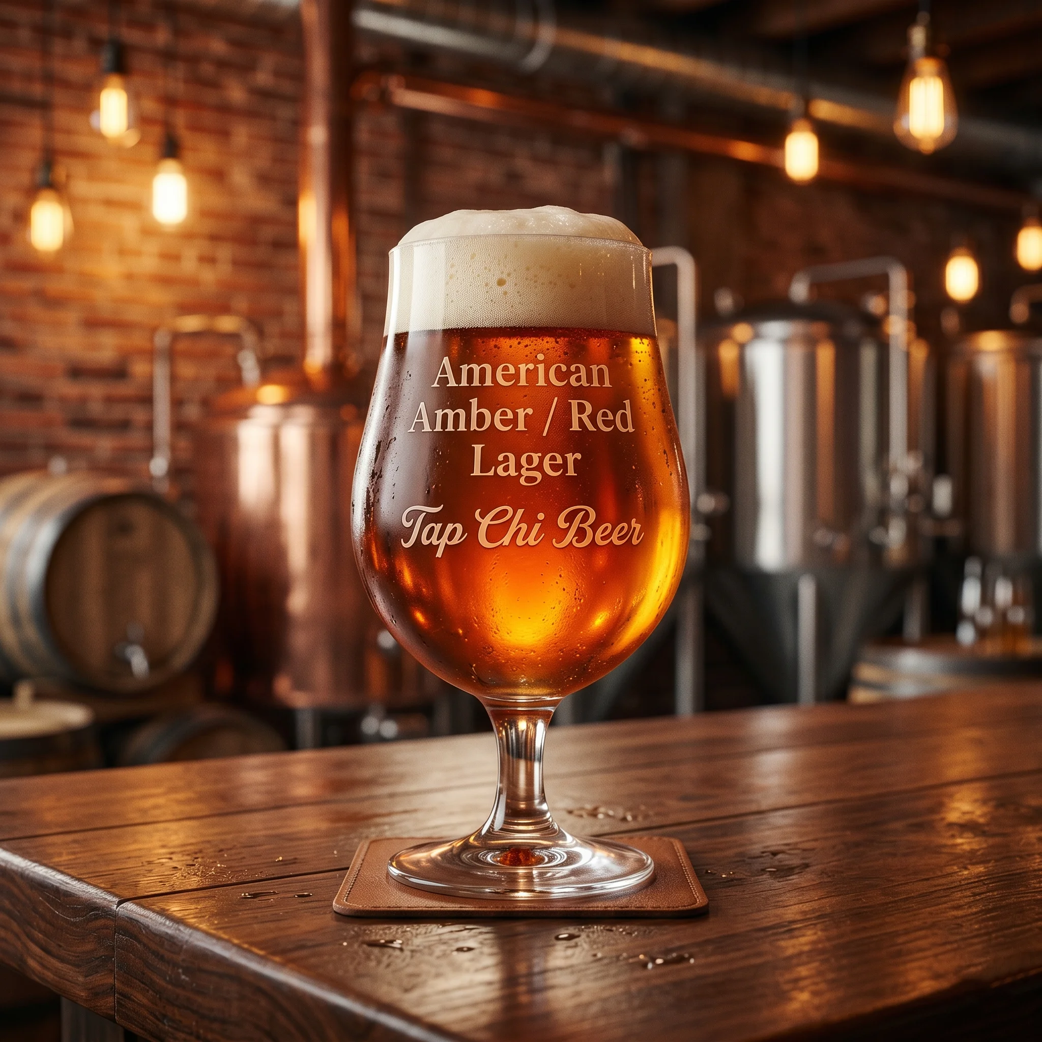 Ein Glas American Amber Lager Bier, bernsteinfarben mit einer glatten, cremigen Schaumkrone.