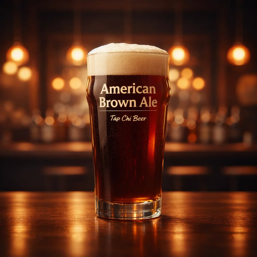 Ly American Brown Ale màu nâu đồng với lớp bọt kem mịn