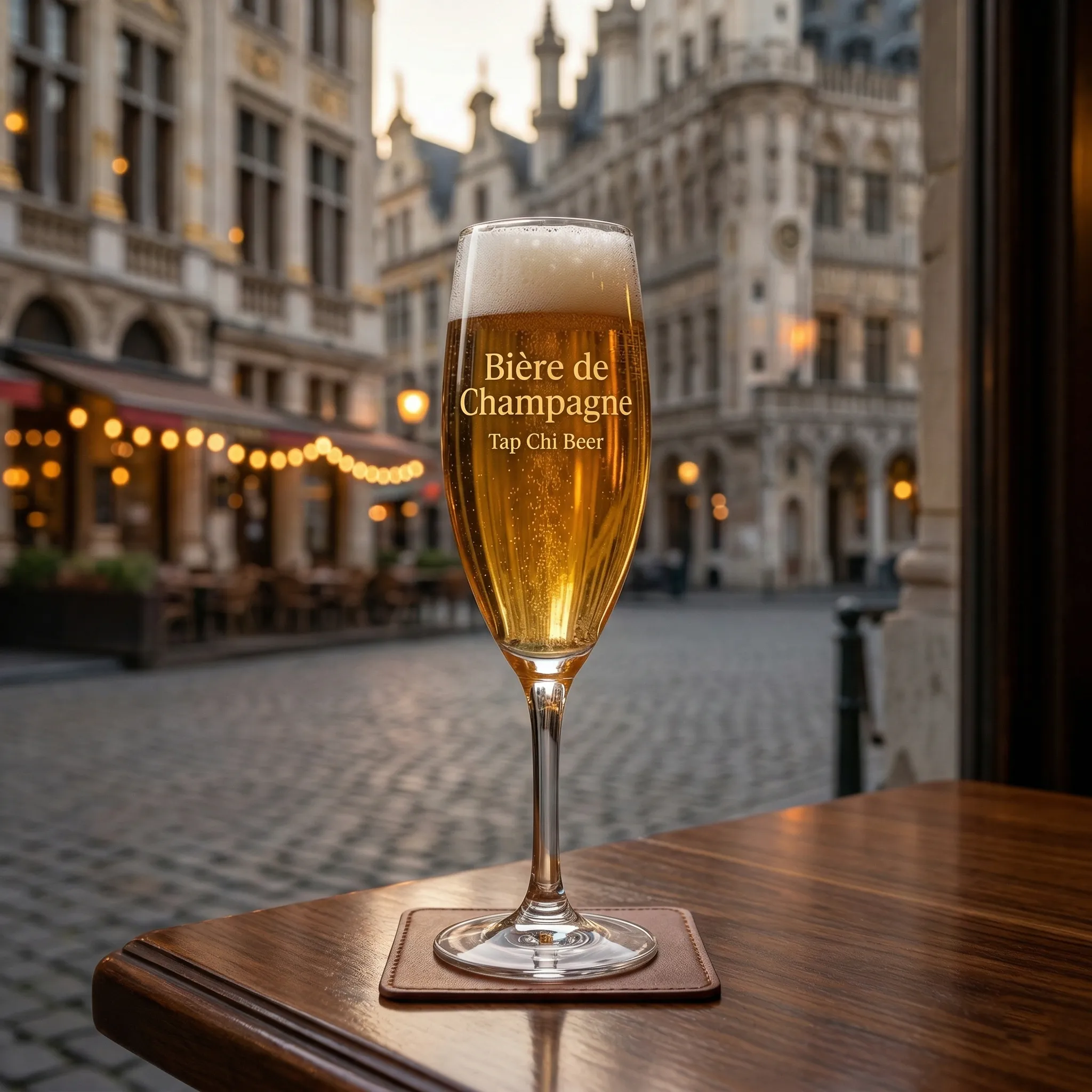 Ly Bière de Champagne màu vàng sáng với bong bóng mịn