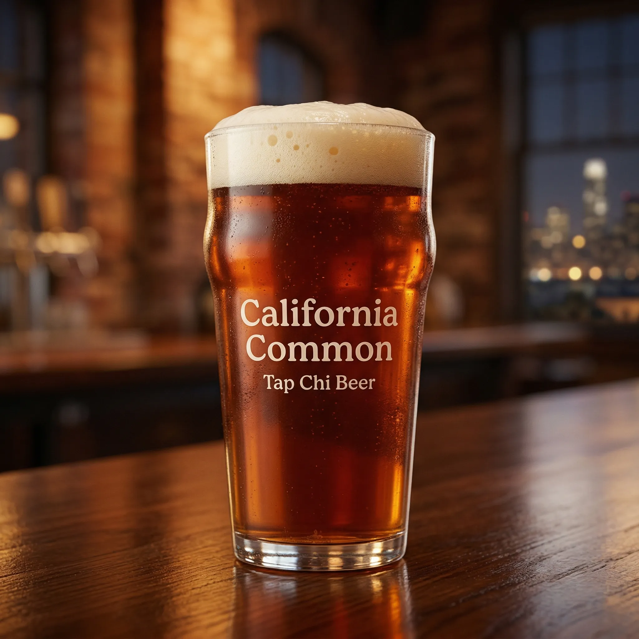 Ly California Common màu hổ phách với lớp bọt trắng kem