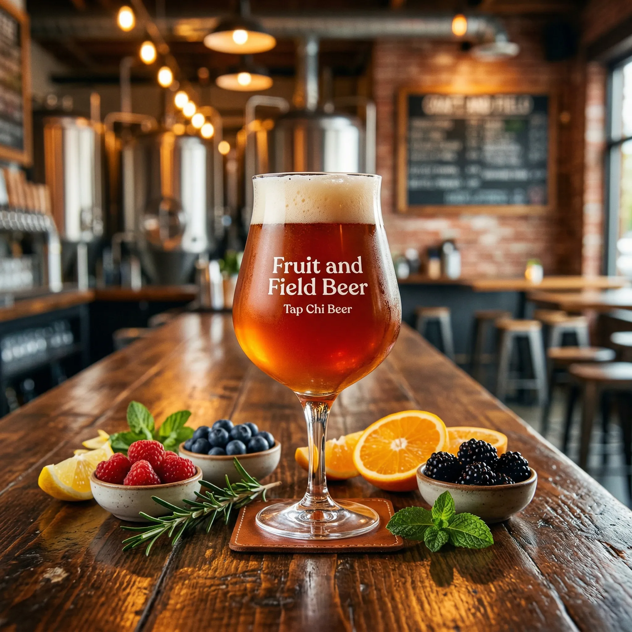 Ly Fruit and Field Beer với màu vàng và trái cây