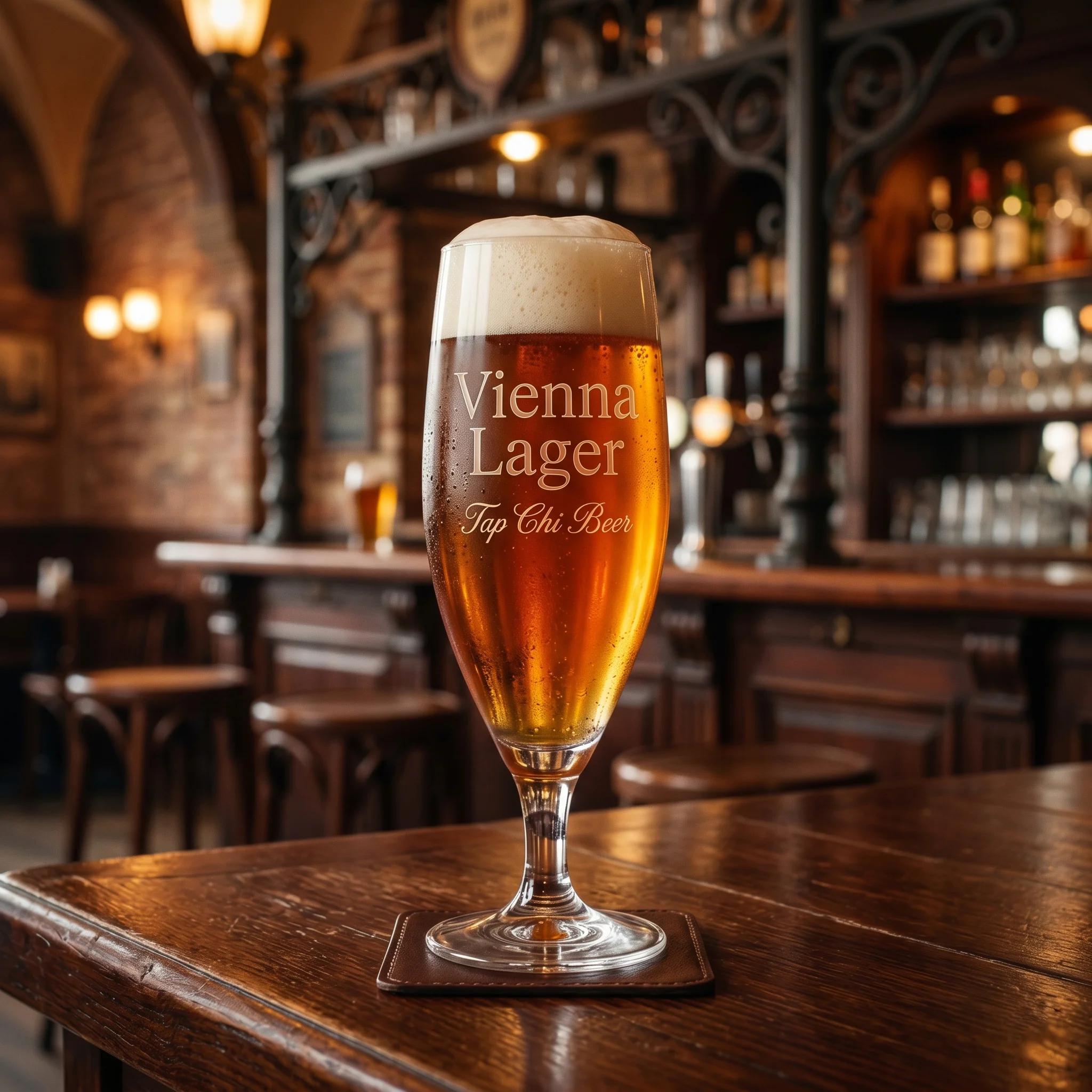 A Vienna Lager in a reddish-copper color with a creamy white foam head.