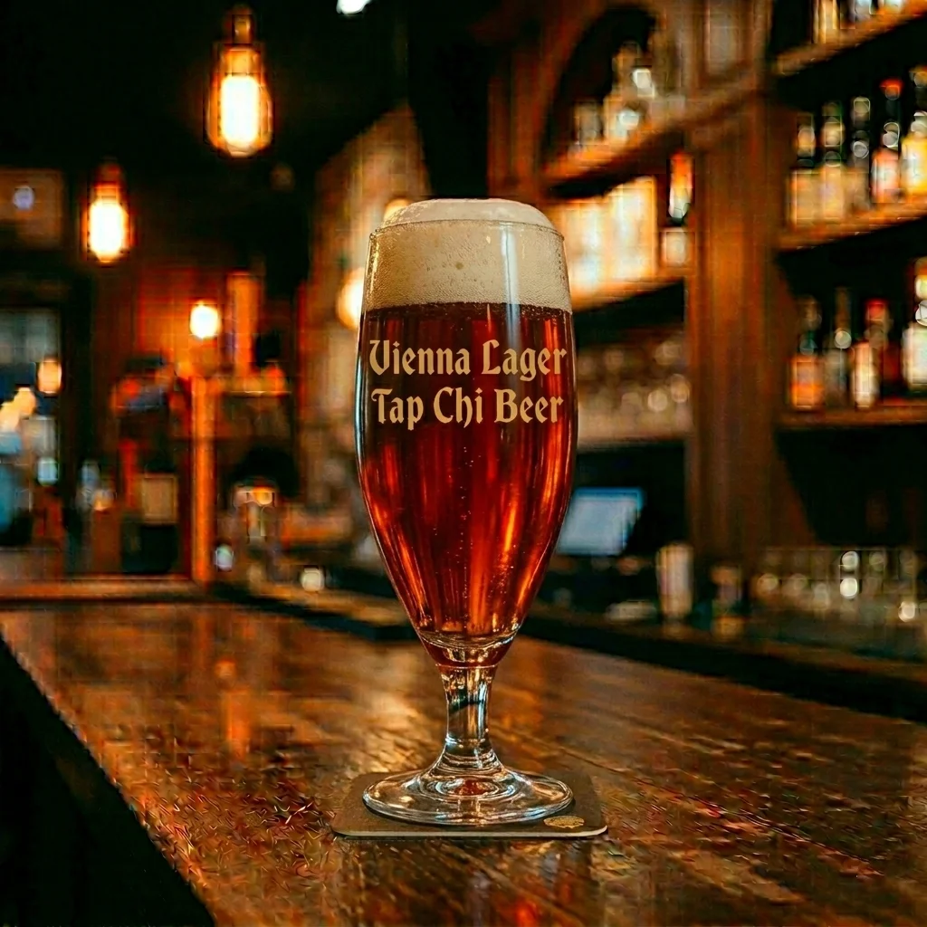 A Vienna Lager in a reddish-copper color with a creamy white foam head.