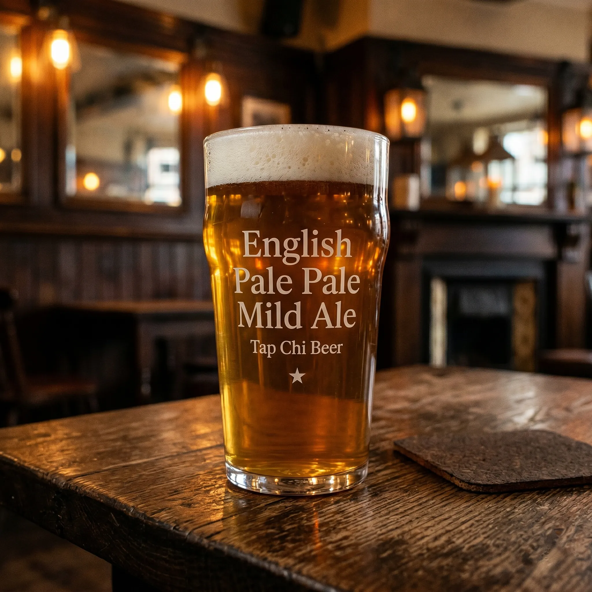 Ly English Pale Mild Ale màu vàng nhạt với bọt mỏng