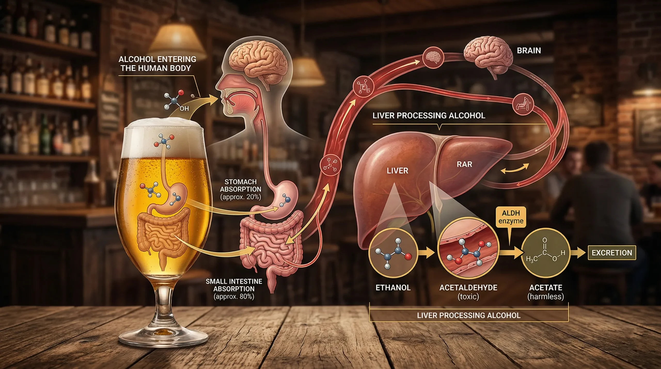 Alcohol metabolism, beer scaled - Drinking Beer Responsibly: The Science of Alcohol and Health