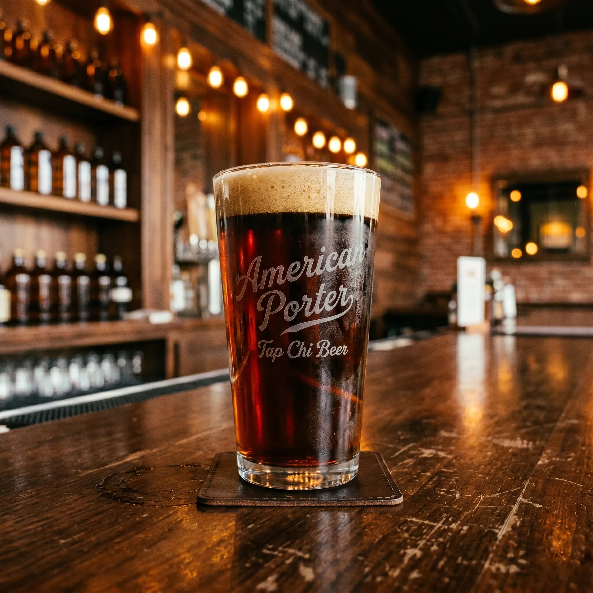 Ly American Porter màu đen với bọt nâu nhạt