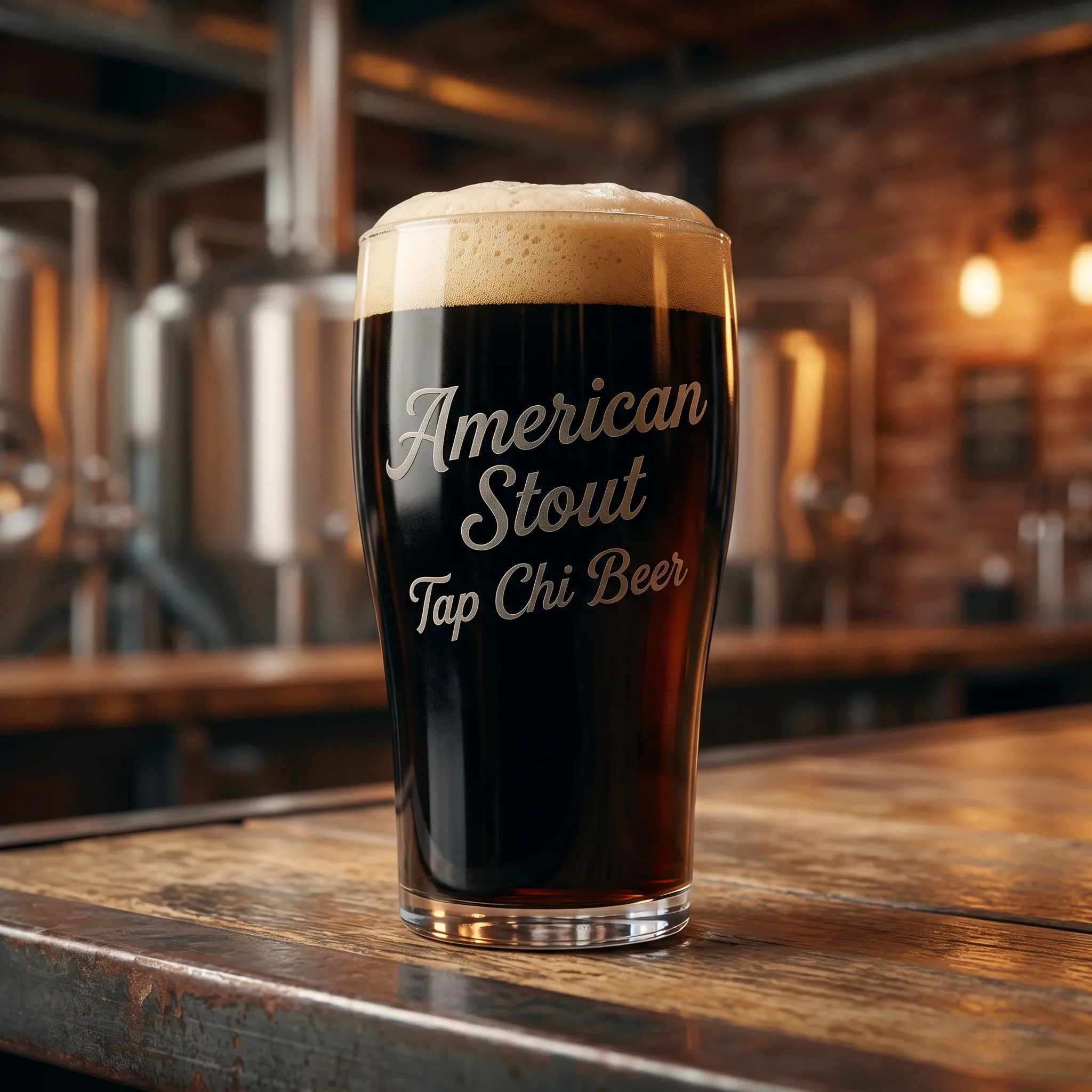 Ly American Stout màu đen với bọt nâu