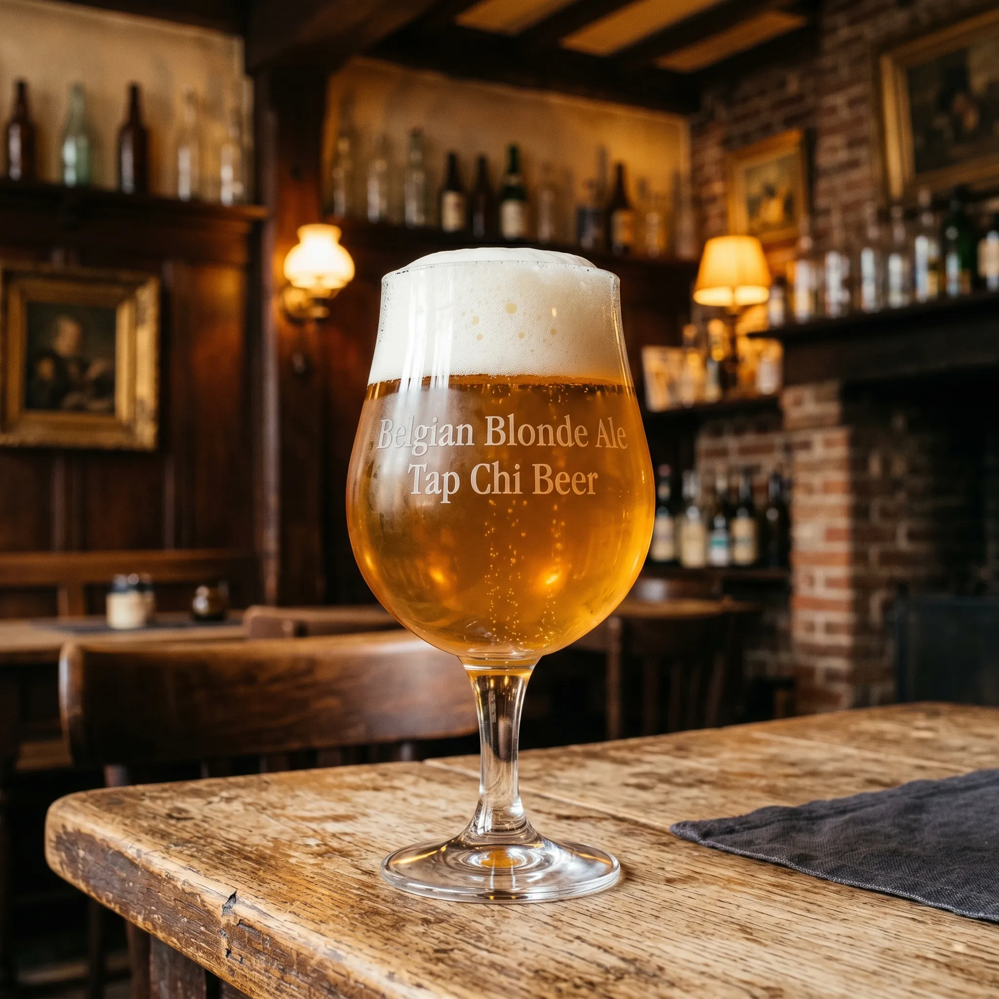 Ly Belgian Blonde Ale màu vàng sáng với bọt trắng