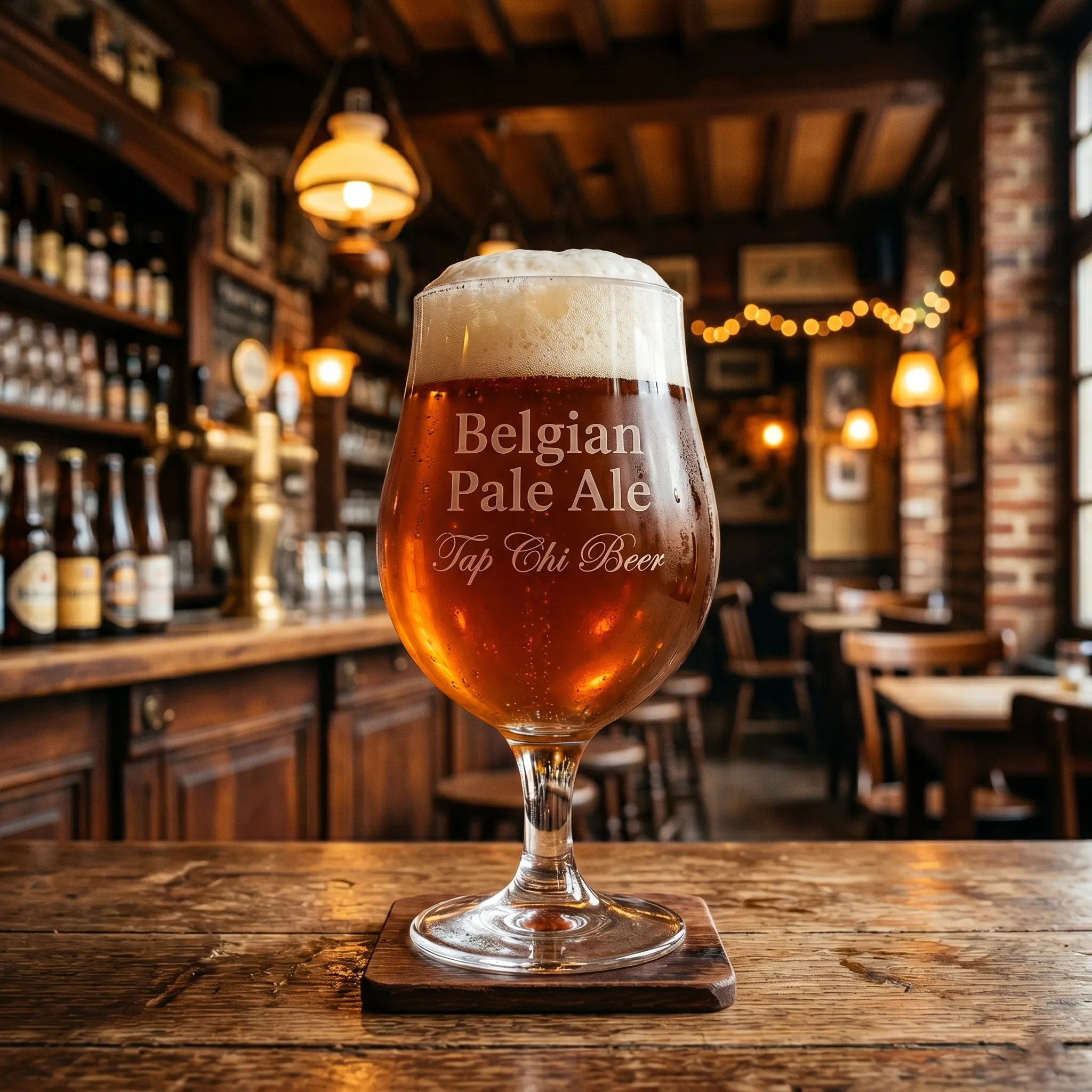Ly Belgian Pale Ale màu hổ phách với bọt trắng