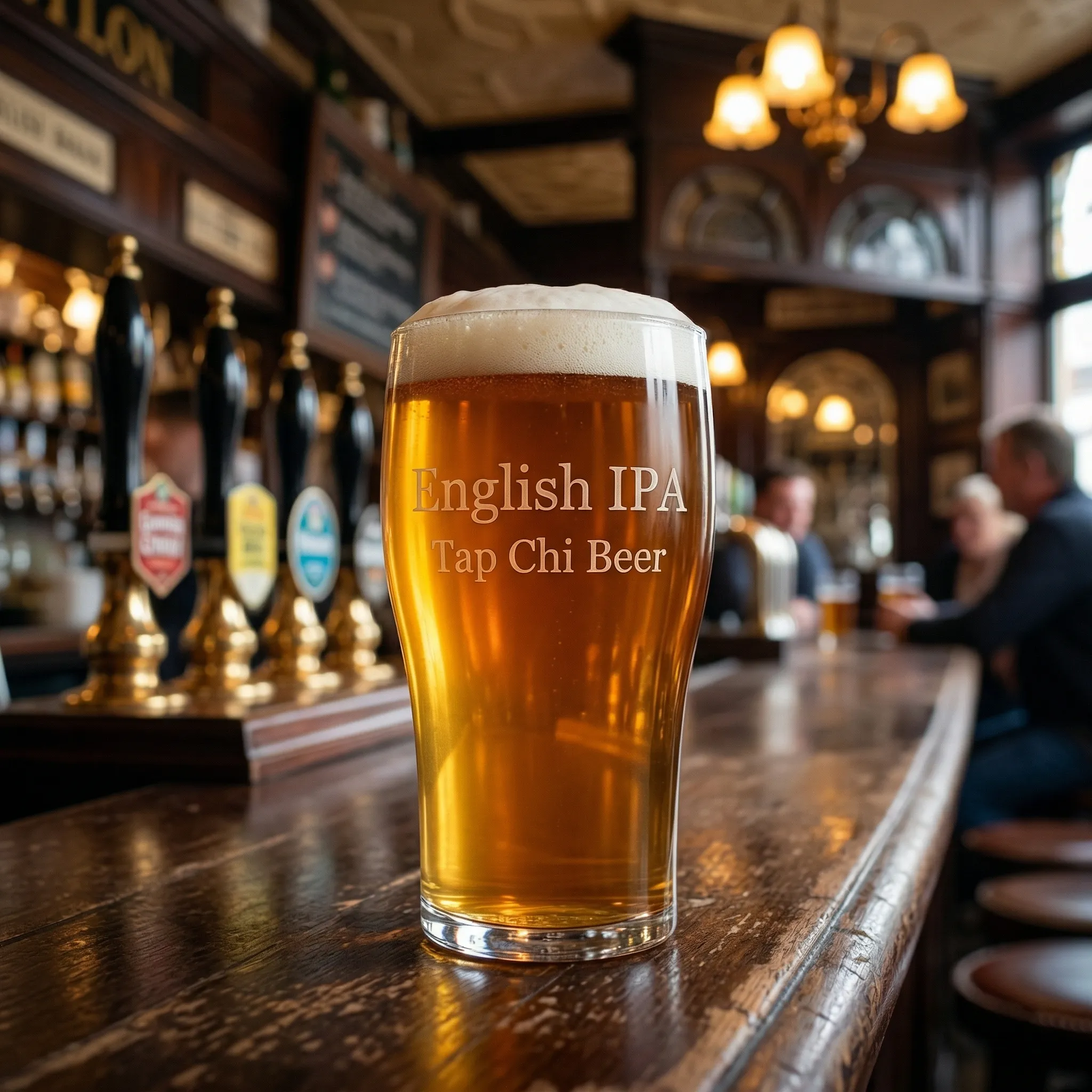Ly English IPA màu hổ phách với bọt kem