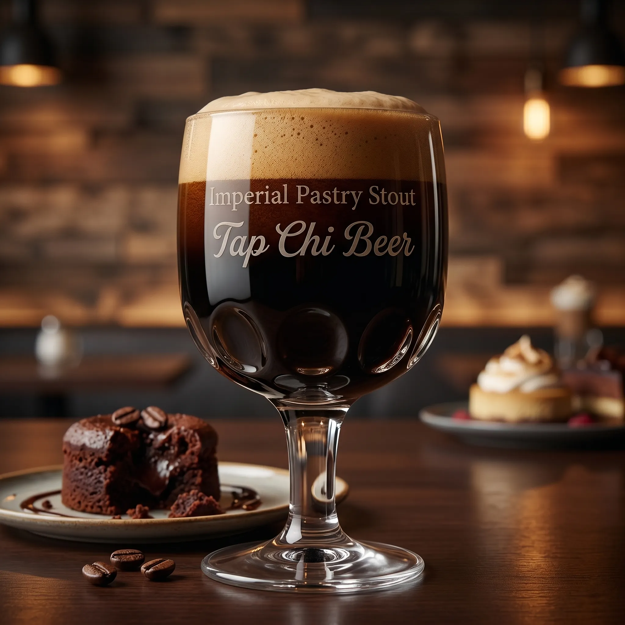 Ly Imperial Pastry Stout màu đen đặc với bọt nâu