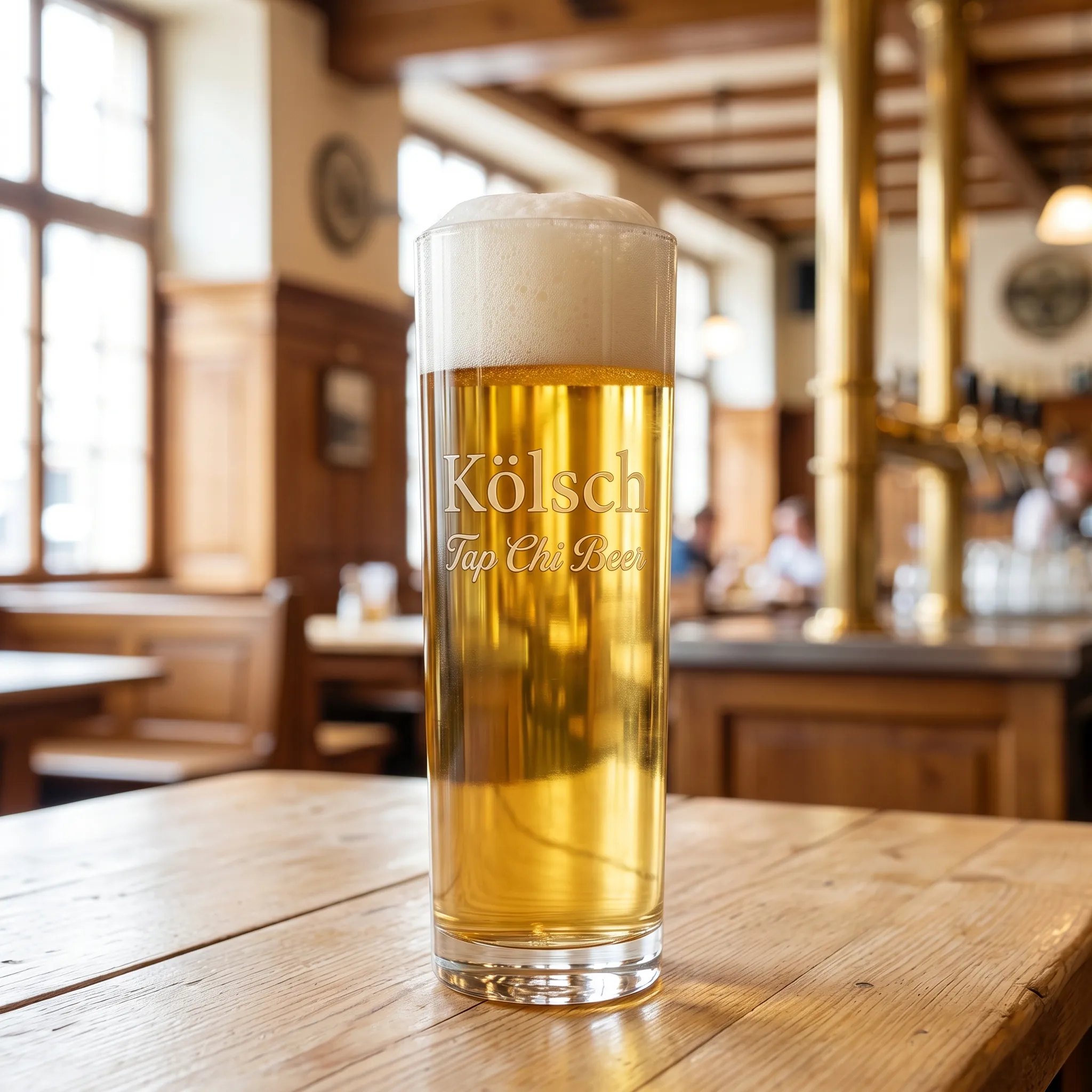 Ly Kölsch màu vàng sáng trong suốt với bọt trắng