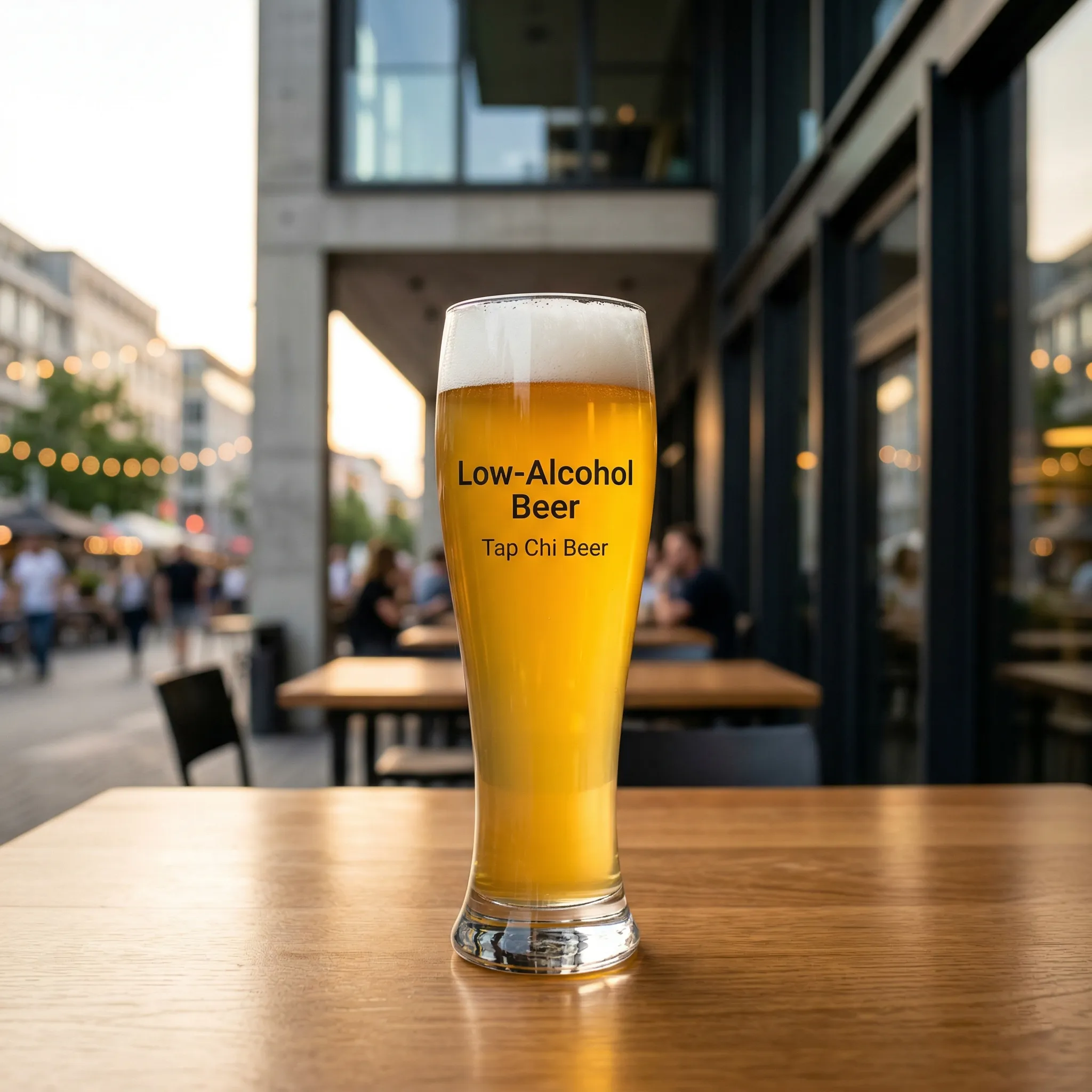 Ly Low-Alcohol Beer màu vàng sáng với bọt trắng