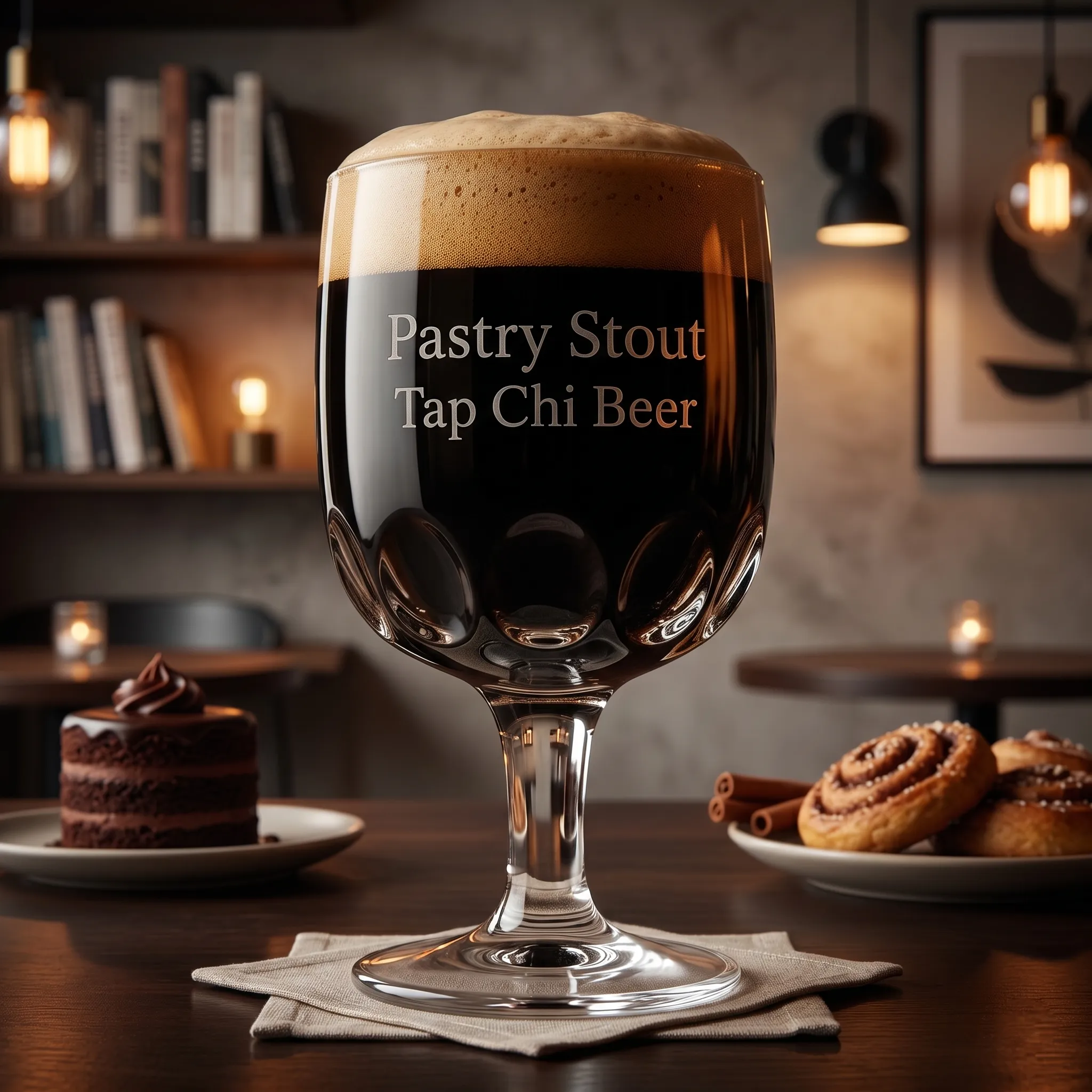 Ein dunkles, schwarzes Pastry Stout mit braunem Schaum.
