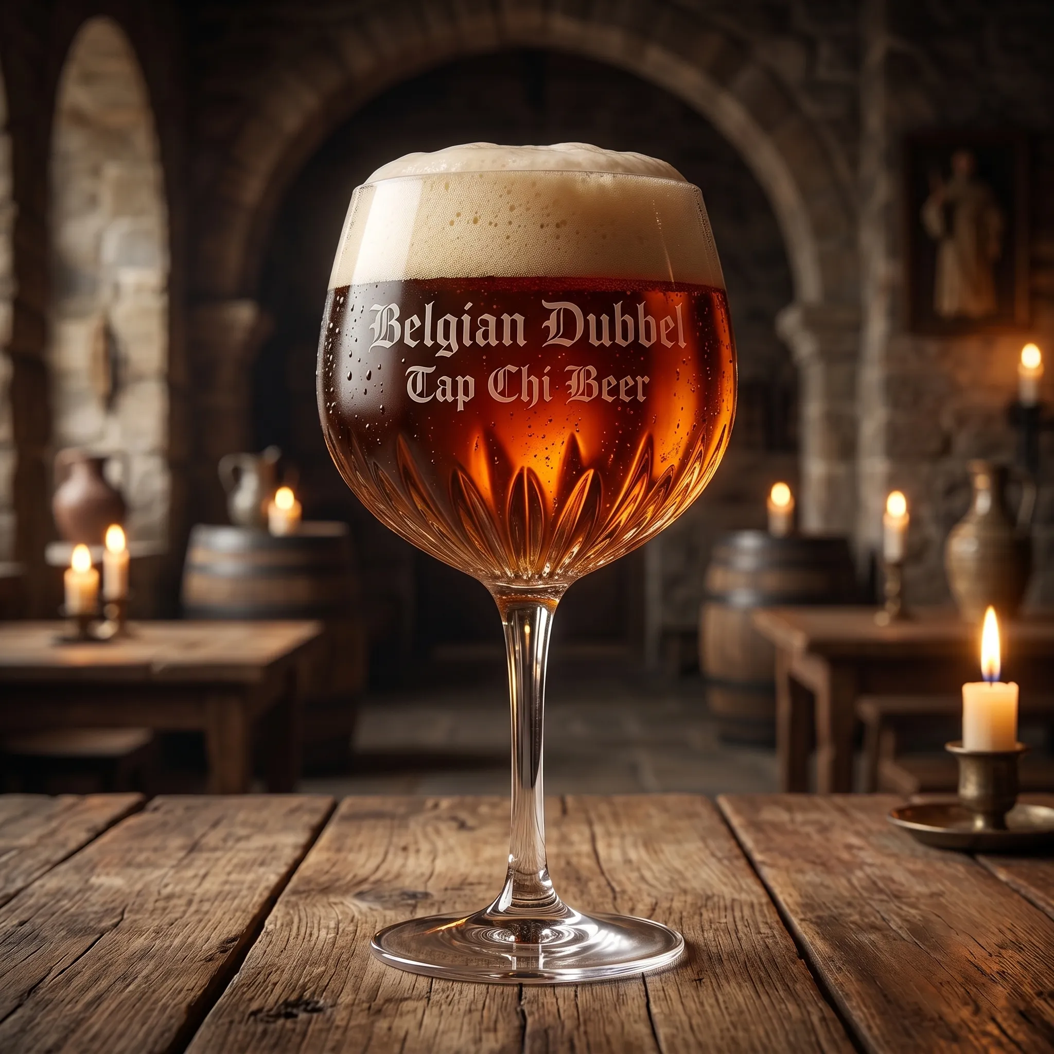 ベルギーのデュベル – ベルギーの伝統的な修道院ビール ベルギー産デュベルグラス。琥珀がかった茶色で、泡立ちが良い。