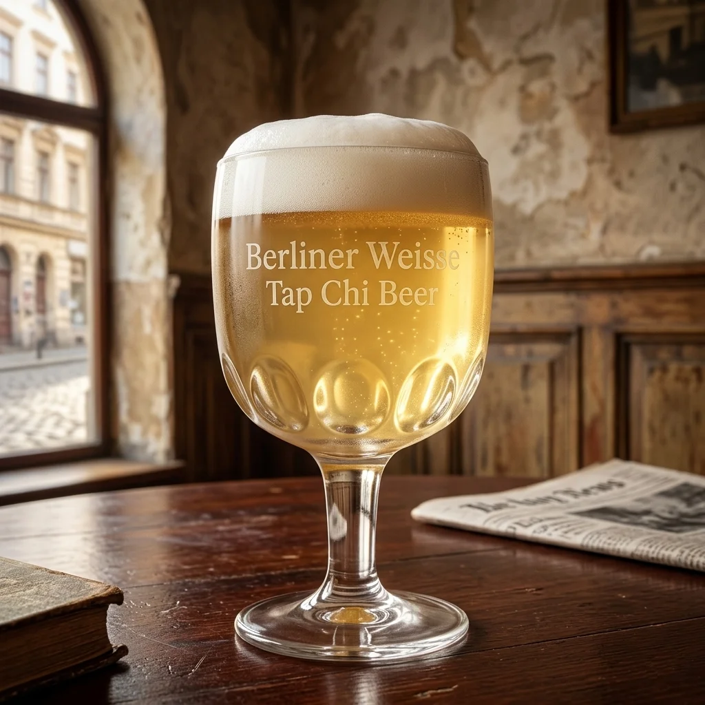 Ly Berliner Weisse màu vàng rất nhạt với bọt trắng sáng