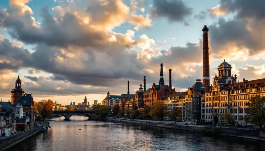 Dortmund Water — HERO_IMAGE Toàn cảnh thành phố Dortmund với tháp U-Tower biểu tượng và kiến trúc công nghiệp lịch sử