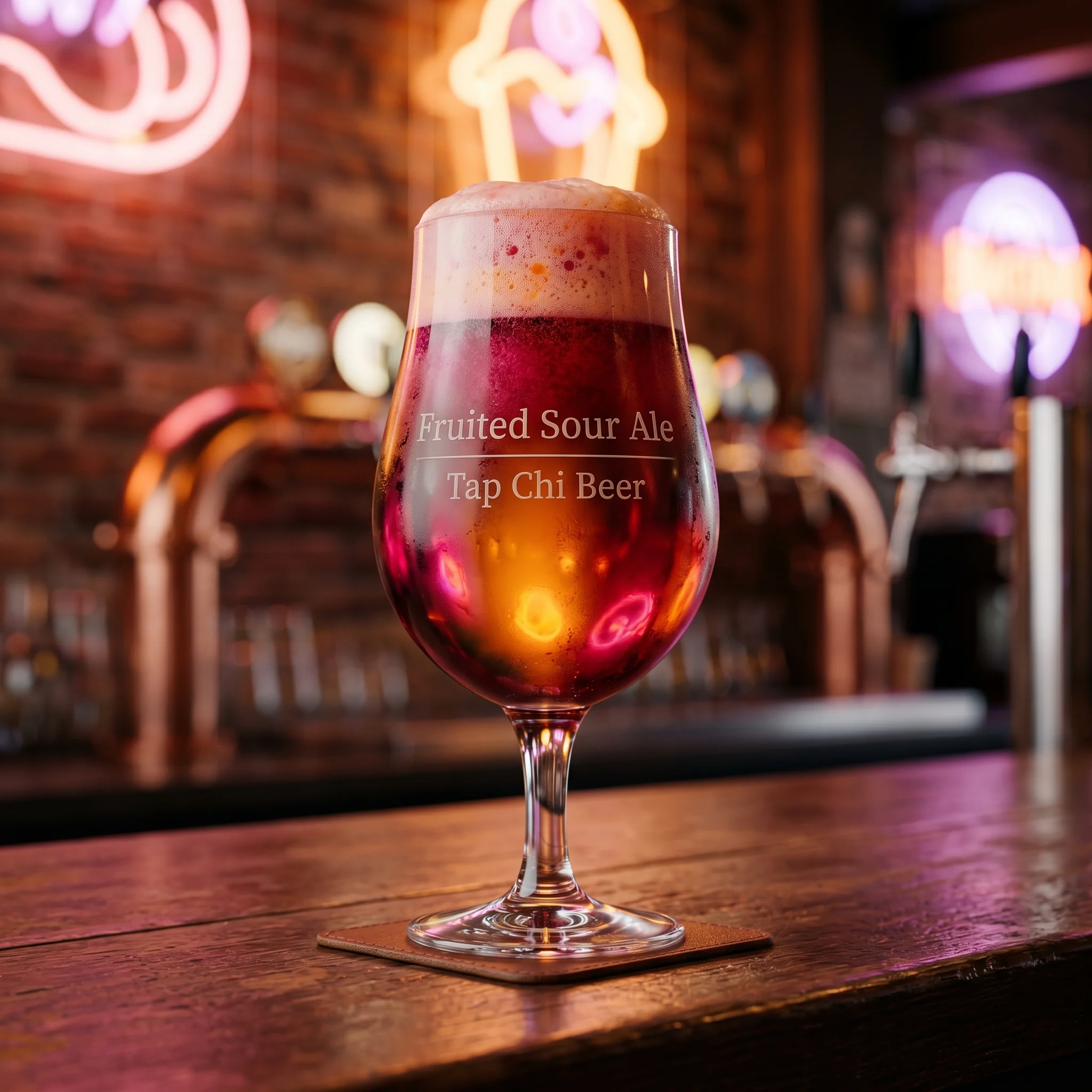 Ly Fruited Sour Ale màu berry với bọt hồng nhạt