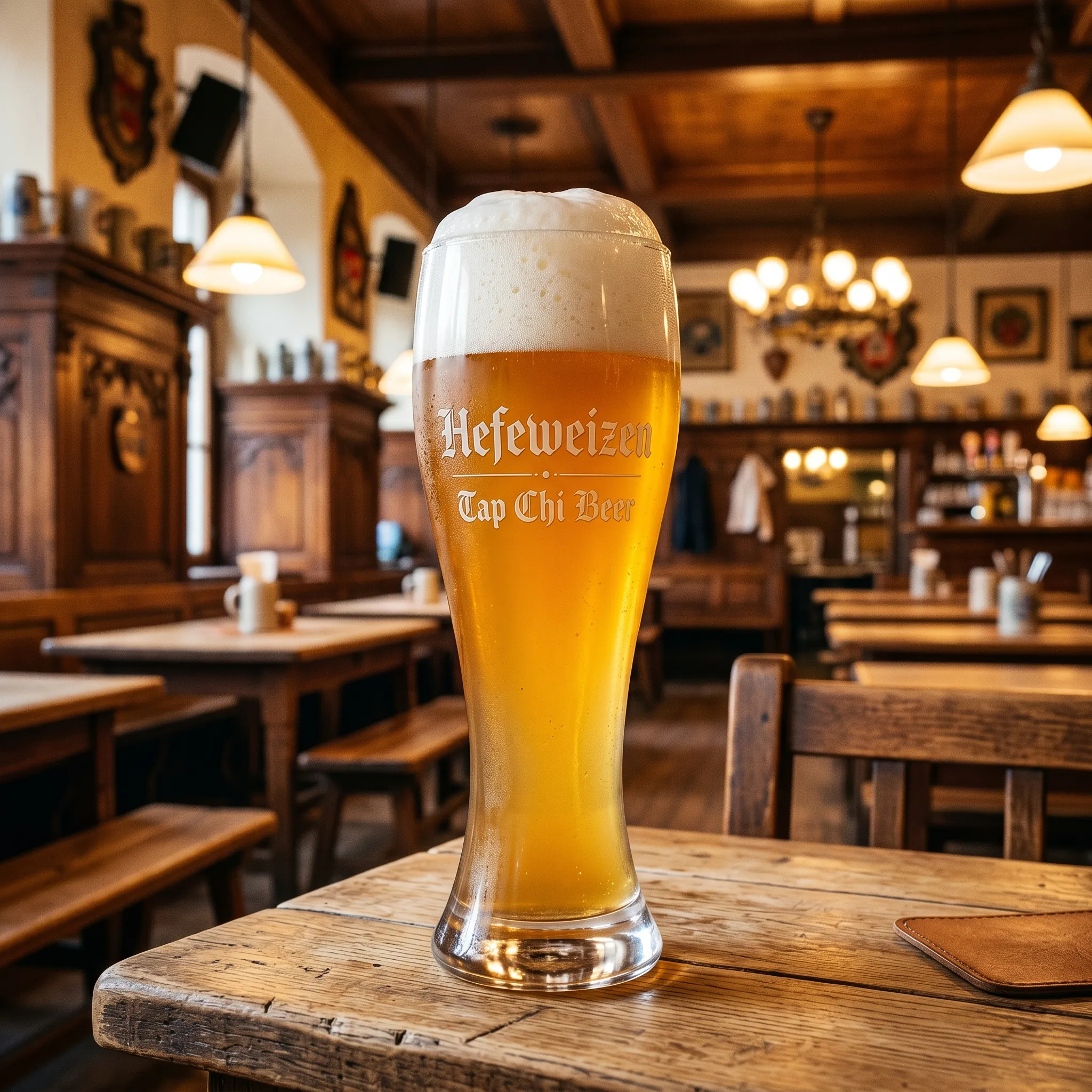 Hefeweizen – wheat beer Bavaria cổ điển Ly Hefeweizen màu vàng đục với bọt trắng dày
