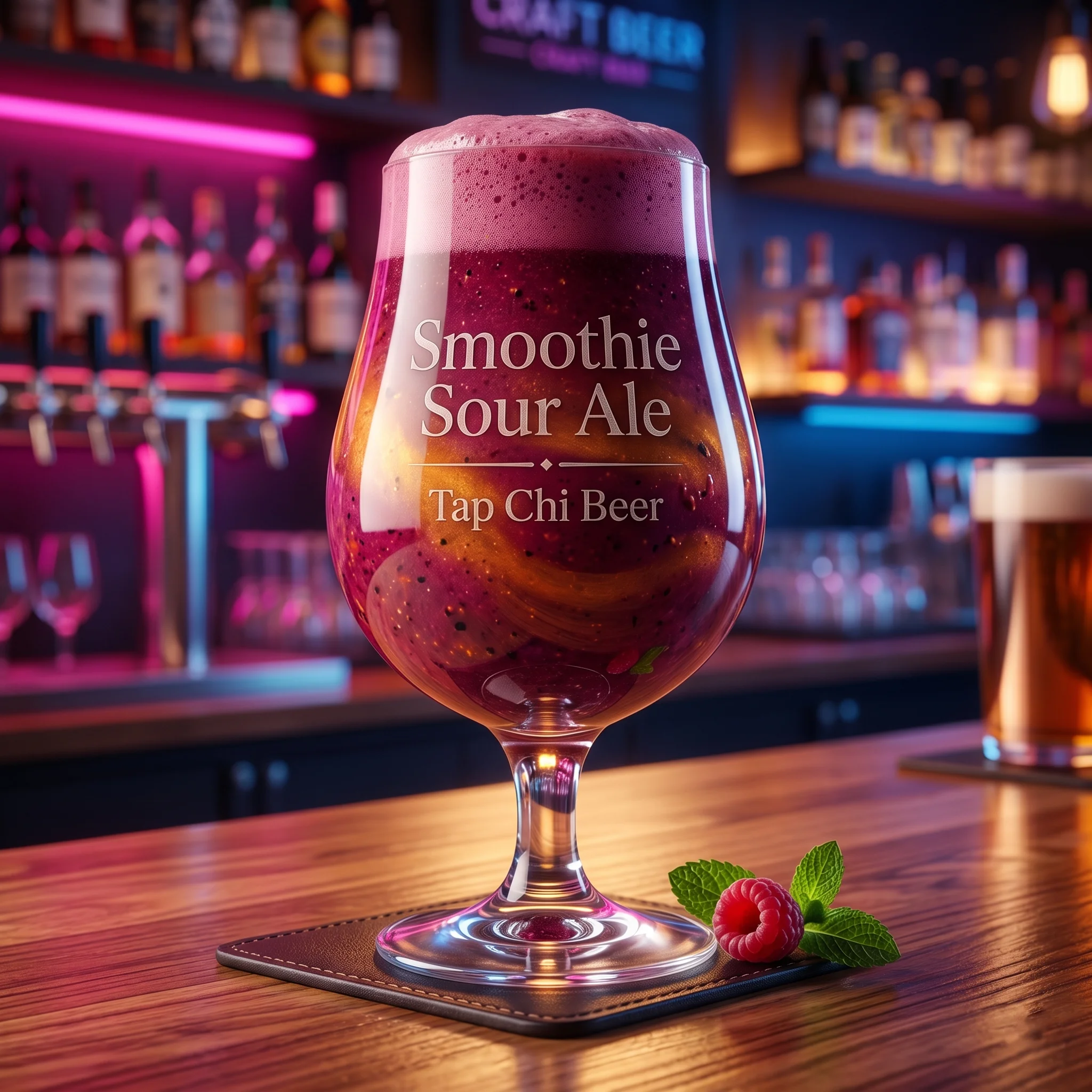 Smoothie Sour Ale – sour beer kiểu smoothie hiện đại Ly Smoothie Sour Ale màu berry đậm với texture đặc như sinh tố