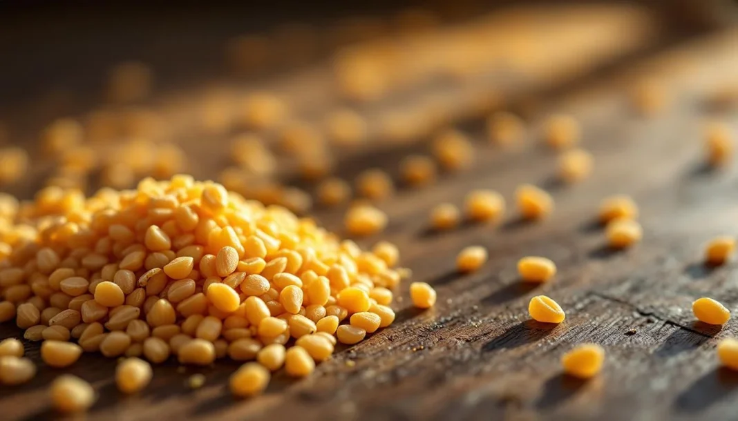 Vienna Malt — HERO_IMAGE Hạt Vienna Malt màu vàng hổ phách trên bề mặt gỗ mộc