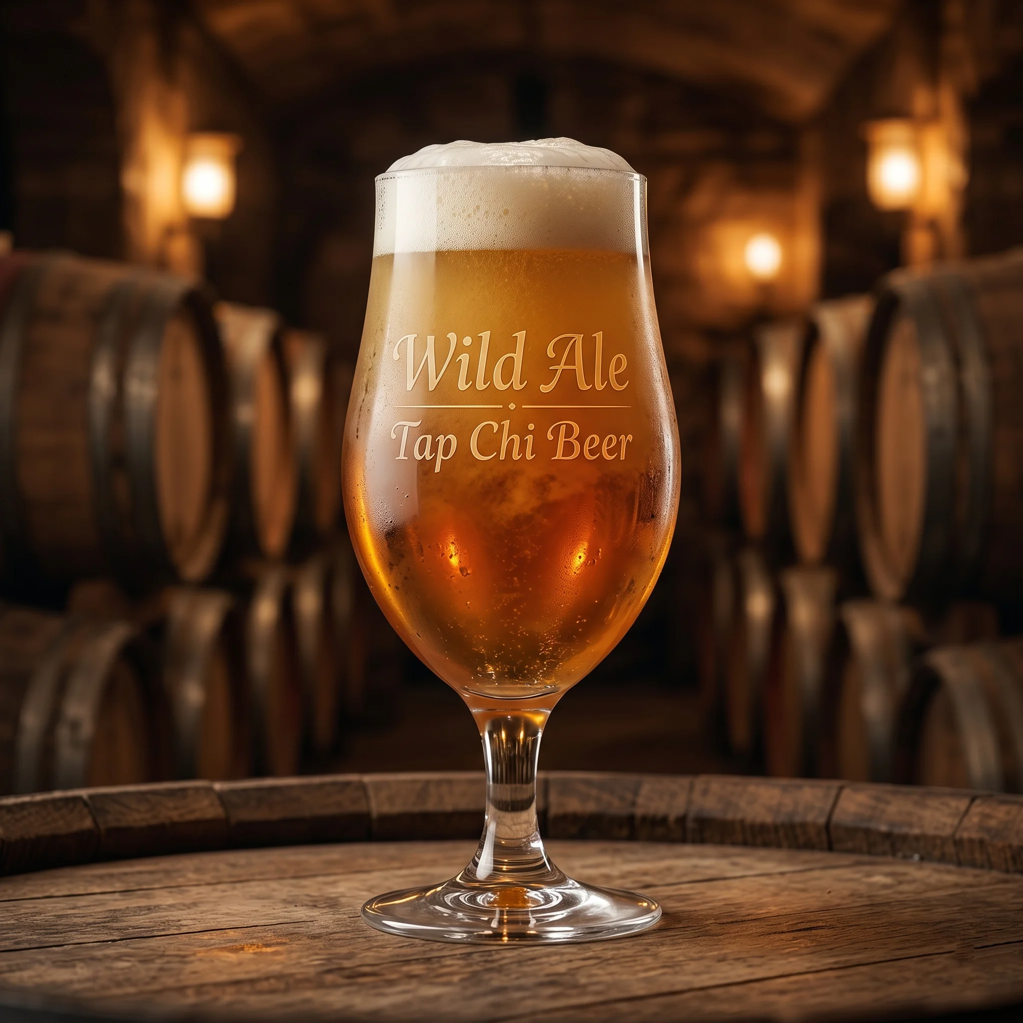 Ly Wild Ale màu amber rustic với bọt trắng kem