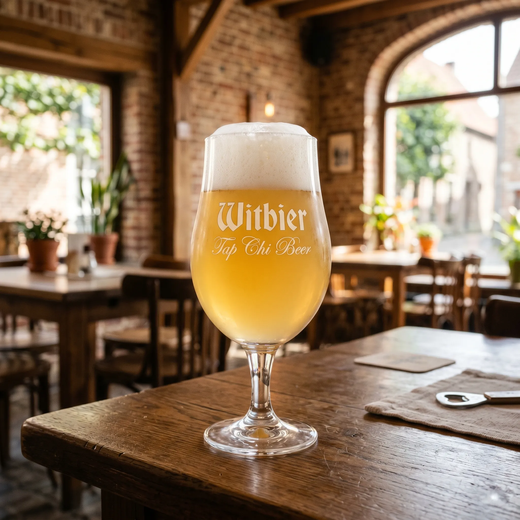 Witbier – Belgian wheat beer cổ điển Ly Witbier màu vàng nhạt với bọt trắng dày